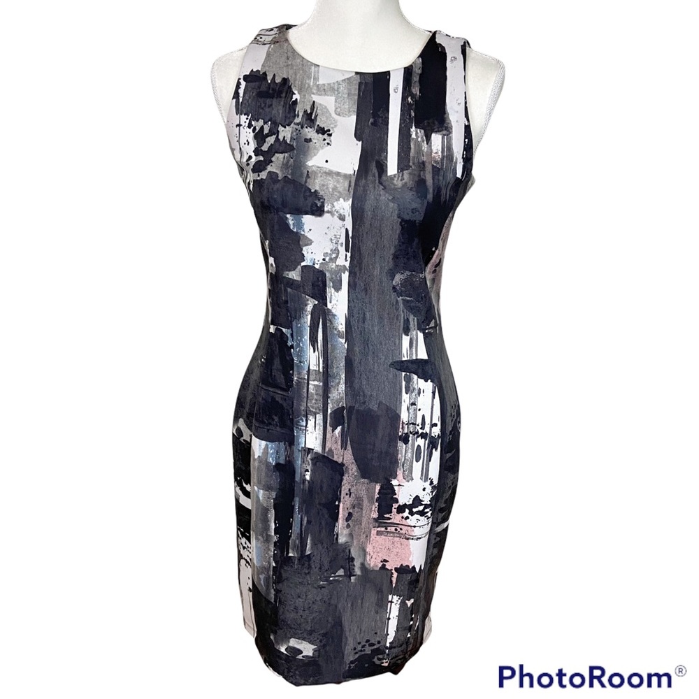 H&M bodycon abstract print dress sleeveless midi sexy